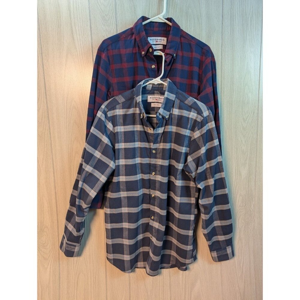 2 Mizzen & Main Shirt Men's Medium Plaid Trim Fit Button Flannel Casual Flaw